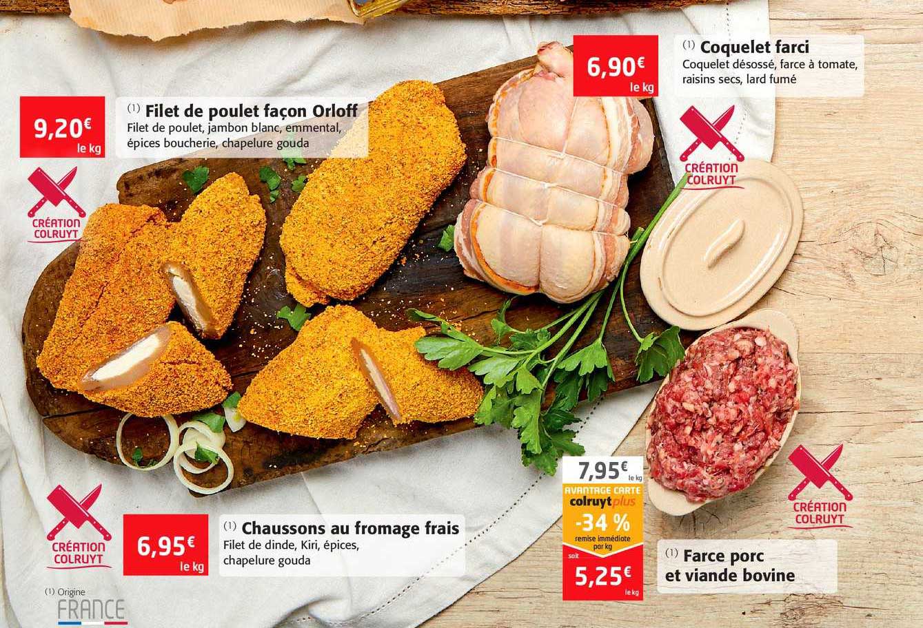 filet de poulet façon orloff, chaussons au fromage frais, farce porc et viande bovine, coquelet farci