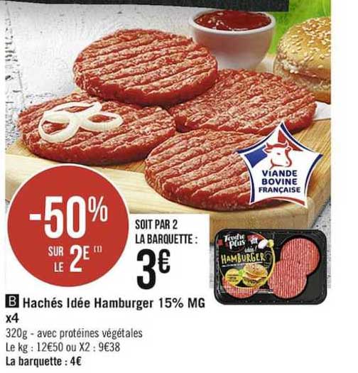 hachés idée hamburger 15% mg x4 tendre & plus
