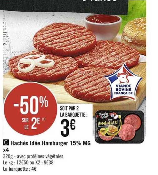 hachés idée hamburger 15% mg x4 tendre & plus
