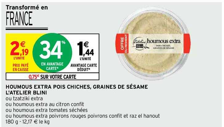 houmous extra pois chiches, graines de sésame l'atelier blini