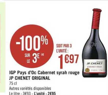 igp pays d'oc cabernet syrah rouge jp chenet original
