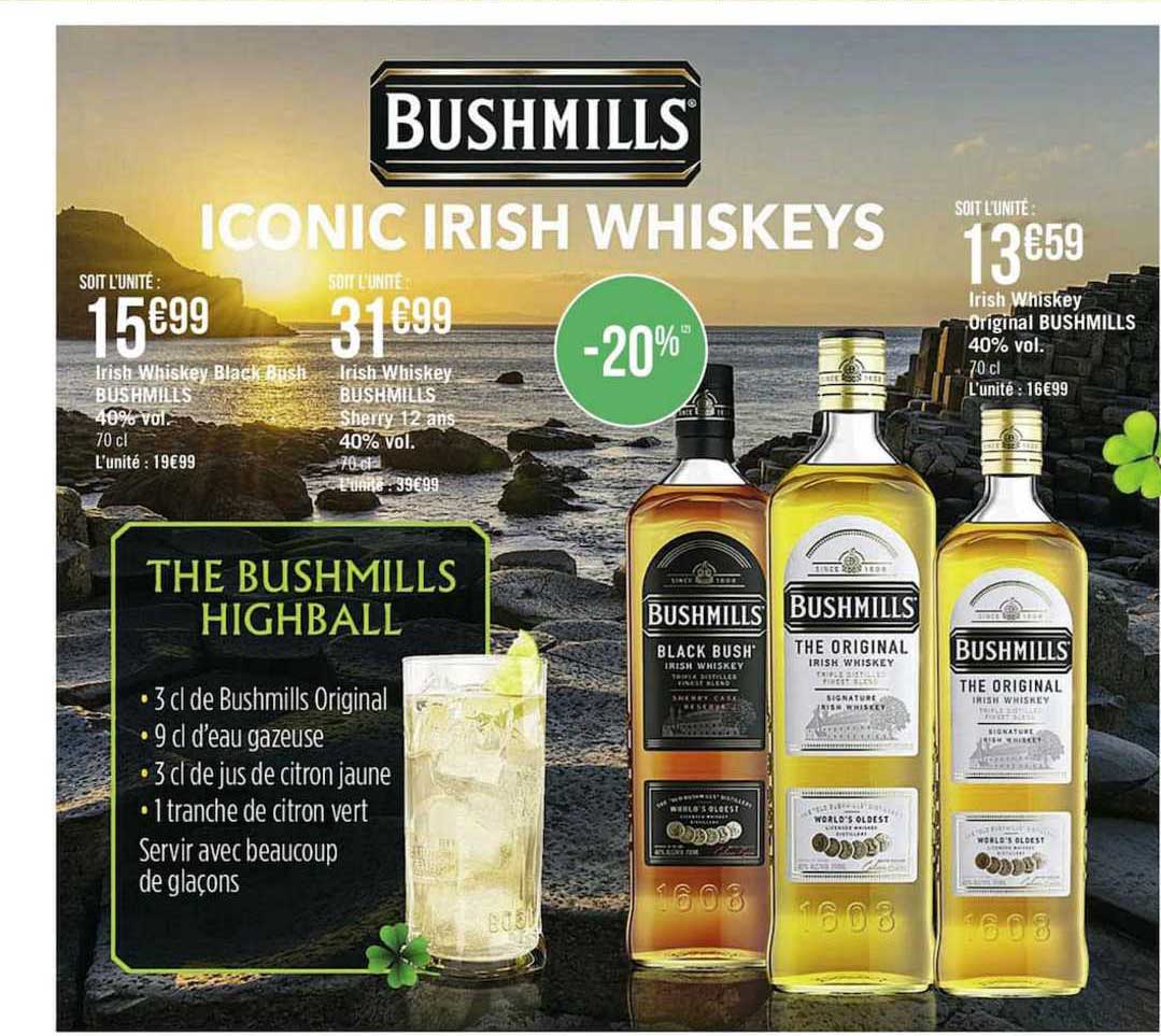 irish whiskey black bush bushmills, irish whiskey bushmills sherry 12 ans, irish whiskey original bushmills 40% vol.
