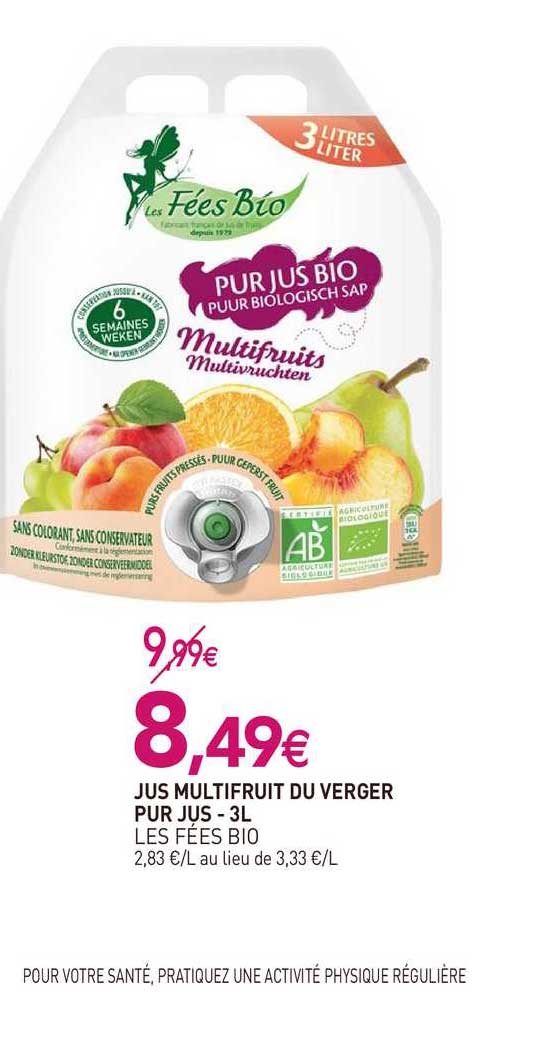 jus multifruit du verger pur jus - 3l les fées bio