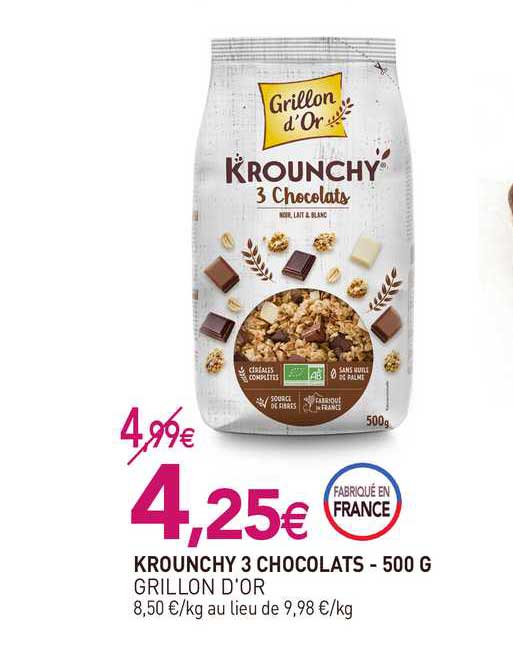 krounchy 3 chocolats - 500 g grillon d'or