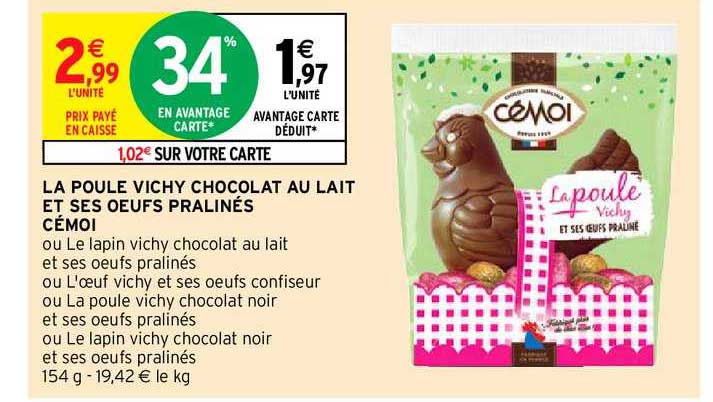 la poule vichy chocolat au lait et ses oeufs pralinés cémoi
