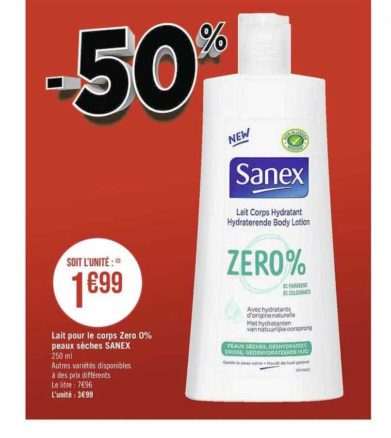 lait pour le corps zero 0% peaux sèches sanex