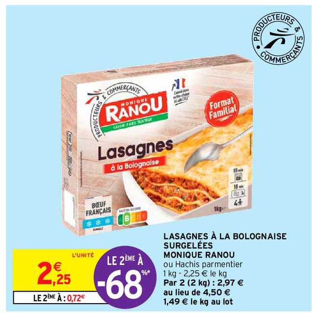Lasagnes à La Bolognaise Surgelées Monique Ranou