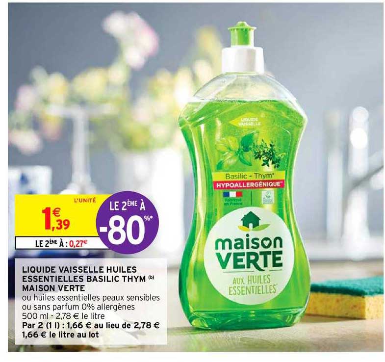 liquide vaisselle huiles essentielles basilic thym maison verte