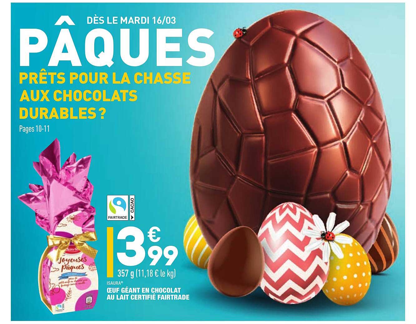 œuf géant en chocolat au lait certifié fairtrade isaura