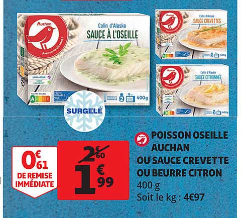 poisson oseille auchan ou sauce crevette ou beurre citron