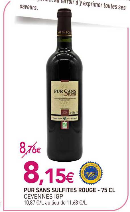 pur sans sulfites rouge - 75 cl cevennes igp