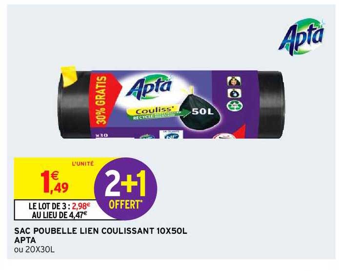 sac poubelle lien coulissant 10x50l apta
