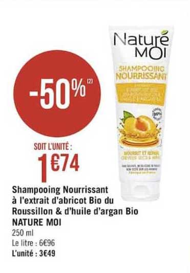 shampooing nourrissant à l'extrait d'abricot bio du roussillon & d'huile d'argan bio nature moi