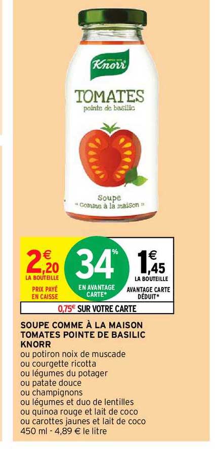soupe comme à la maison tomates pointe de basilic knorr