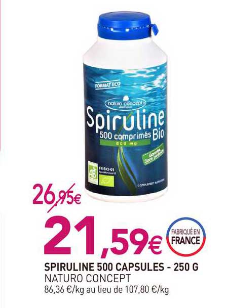 spiruline 500 capsules - 250 g naturo concept