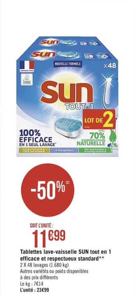 tablettes lave-vaisselle sun tout en 1 efficace et respectueux standard