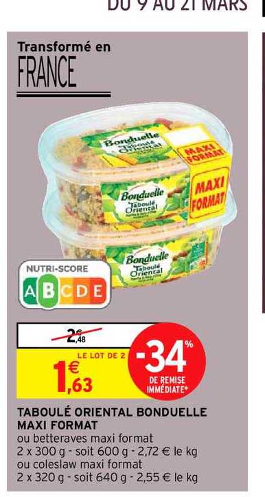 taboulé oriental bonduelle maxi format