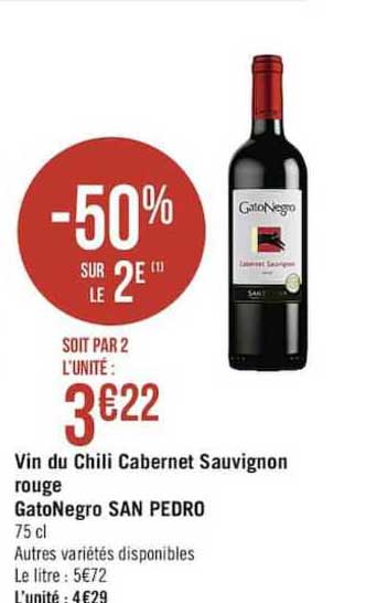 vin du chili cabernet sauvignon rouge gatonegro san pedro