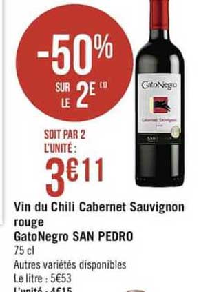 vin du chili cabernet sauvignon rouge gatonegro sans pedro