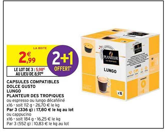 capsules compatibles dolce gusto lungo planteur des tropiques