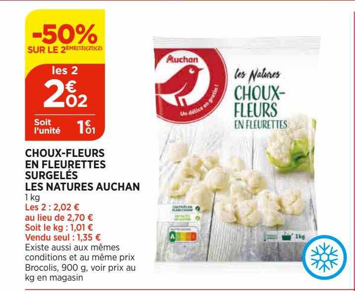 choux-fleurs en fleurettes surgelés les natures auchan
