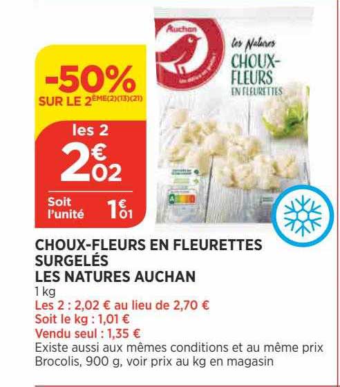 choux-fleurs en fleurettes surgelés les natures auchan