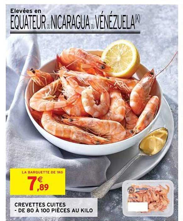 crevettes cuites de 80 à 100 pièces au kilo