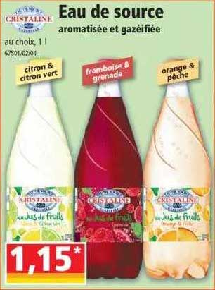 eau de source aromatisée et gazéifiée cristaline