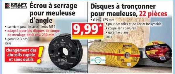 écrou à serrage pour meuleuse d'angle, disques à tronçonner pour meuleuse, 22 pièces kraft werkzeuge