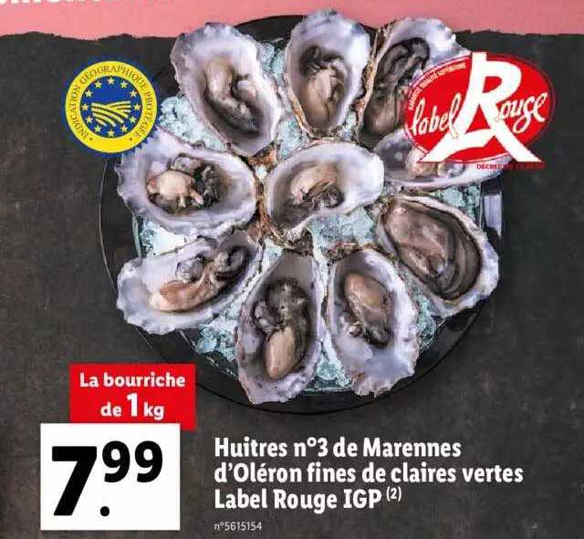 huîtres n°3 de marennes d'oléron fines de claires vertes label rouge igp