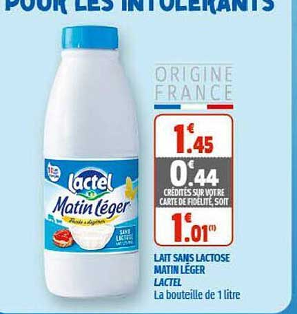 lait sans lactose matin léger lactel