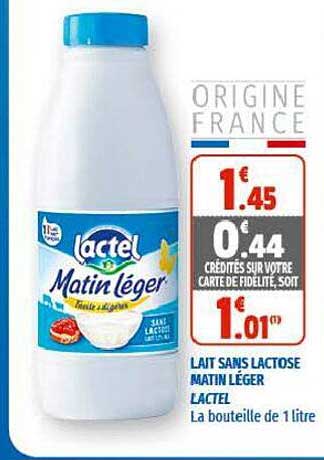lait sans lactose matin léger lactel