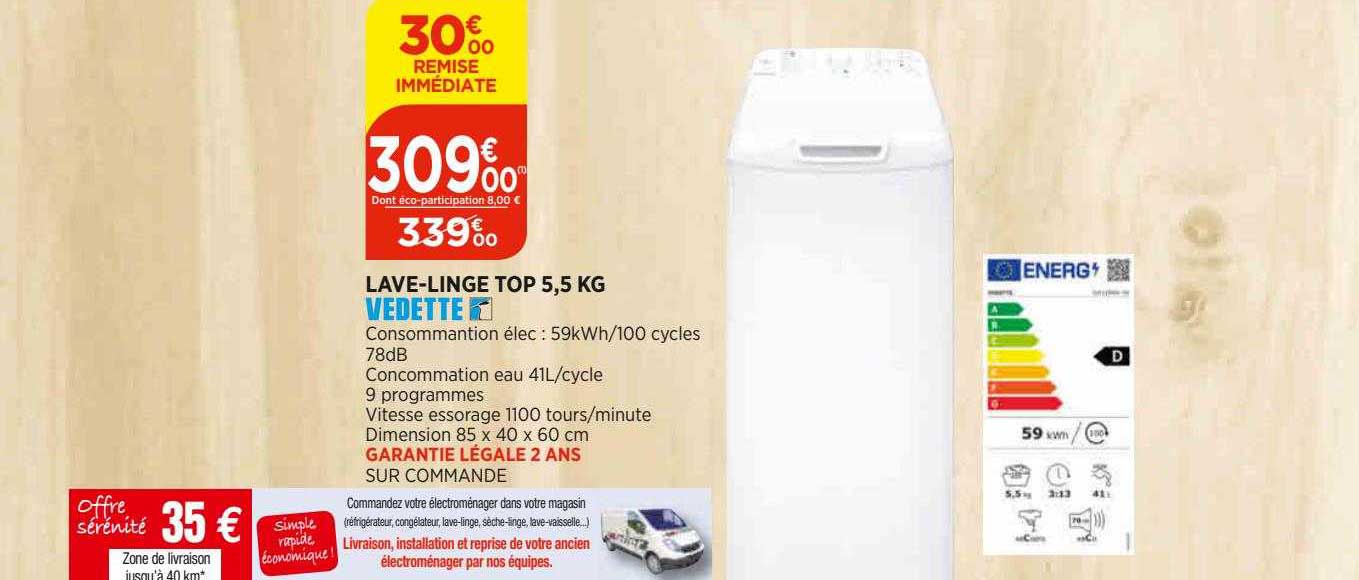 Lave-linge Top 5,5 Kg Vedette