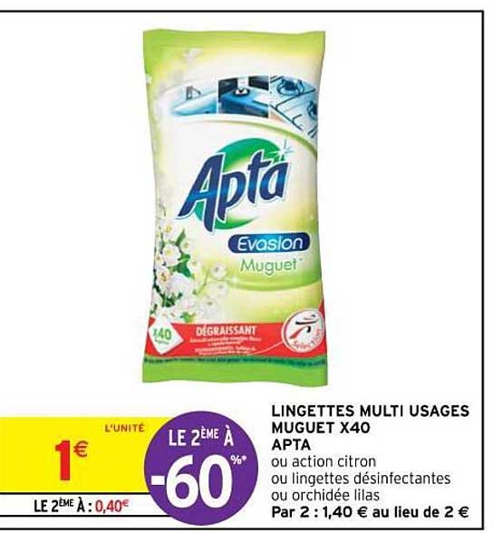 lingettes multi usages muguet x40 apta