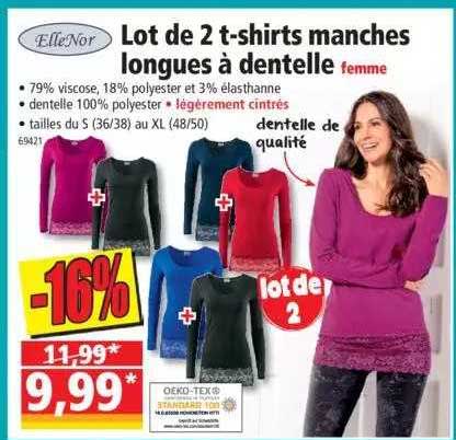 lot de 2 t-shirts manches longues à dentelle elleNor