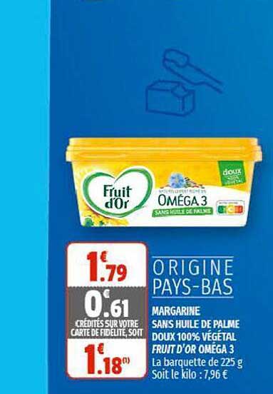 Margarine Sans Huile De Palme Doux 100% Végétal Fruit D'or Oméga 3