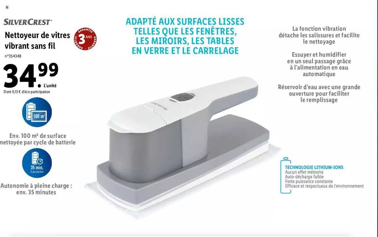 nettoyeur de vitres vibrant sans fil silver crest