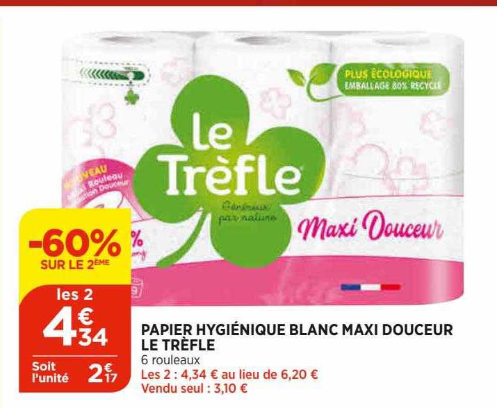 Papier Hygiénique Blanc Maxi Douceur Le Trèfle