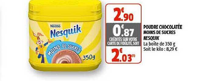 poudre chocolatée moins de sucres nesquik