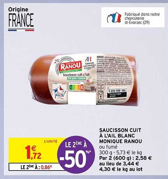 saucisson cuit à l'ail blanc monique ranou