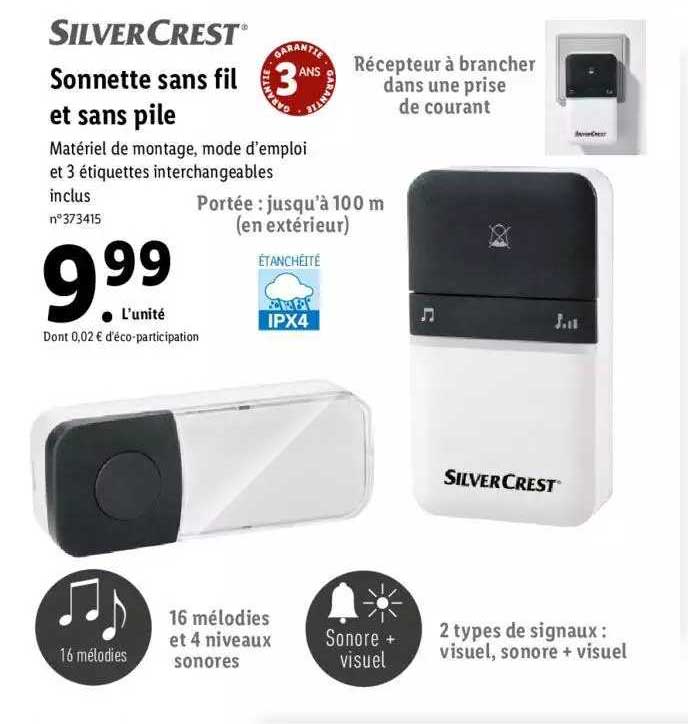 sonnette sans fil et sans pile silver crest