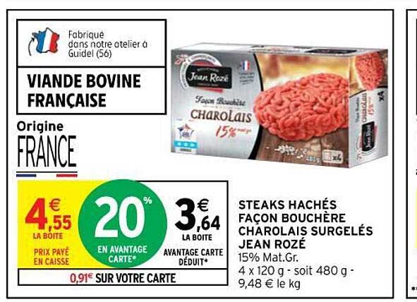 steaks hachés façon bouchère charolais surgelés jean rozé