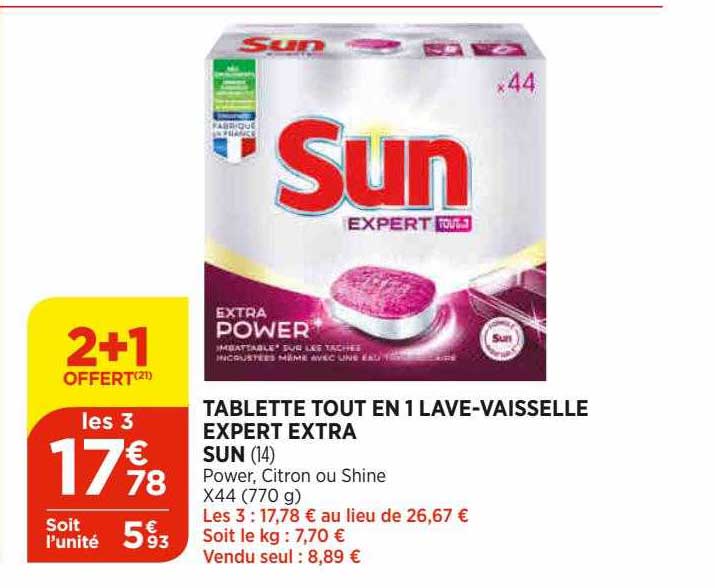 tablette tout en 1 lave-vaisselle expert extra sun