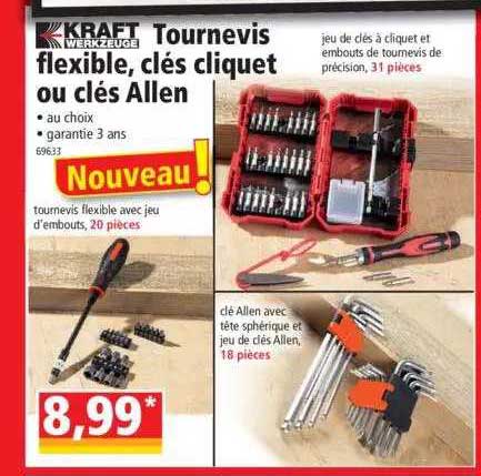 tournevis flexible, clés cliquet ou clés allen kraft werkzeuge