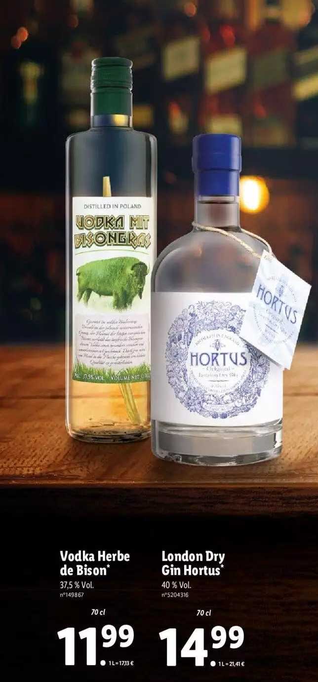 vodka herbe de bison, london dry gin hortus