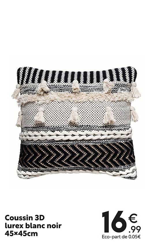 coussin 3d lurex blanc noir 45 x 45 cm