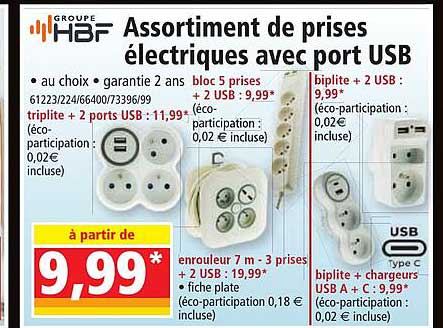 assortiment de prises électriques avec port usb groupe hbf