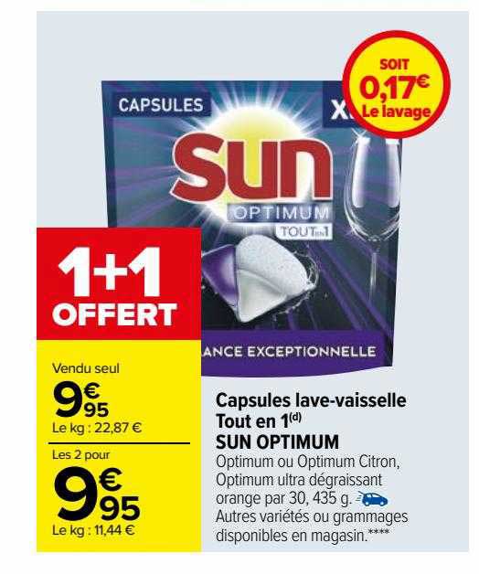 capsules lave-vaisselle tout en 1 sun optimum