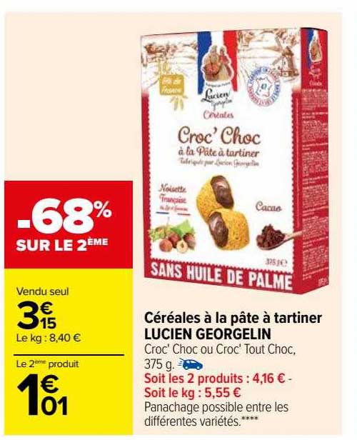 céréales à la pâte à tartiner lucien georgelin