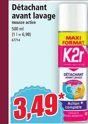 détachant avant lavage mousse active k2r